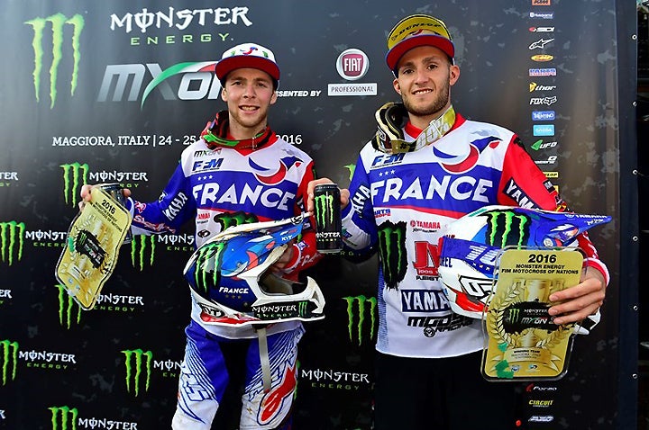Yamaha riders Romain Febvre (left) and Benoit Paturel (right) made up two third of the 2016 Motocross of Nations-winning French team. PHOTO COURTESY OF YAMAHA MOTOR EUROPE.