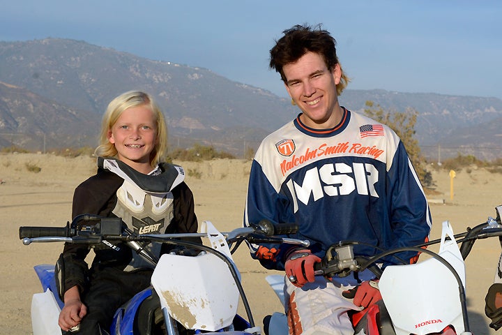 Guest tester Jett Lessing (left) and DirtBikes.com regular test crewman Nic Garvin (right). Garvin trains Lessing, though sometimes it's hard to tell who is the student and who is the master.