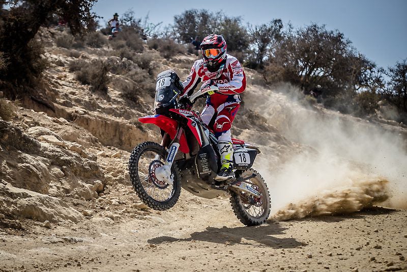 Kevin Benavides roosted to his first Stage win of the 2016 Morocco Rally today, moving from fifth to third in the overall rally standings. PHOTO COURTESY OF TEAM HRC.