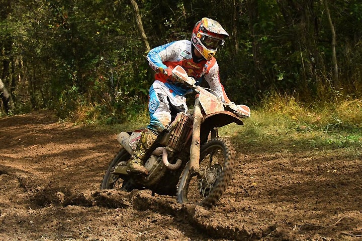 Kailub Russell landed his ninth win of the year and clinched his fourth consecutive AMSOIL GNCC title at the Polaris Ace Powerline Park GNCC in St. Clairsville, Ohio, October 2. PHOTO BY KEN HILL.