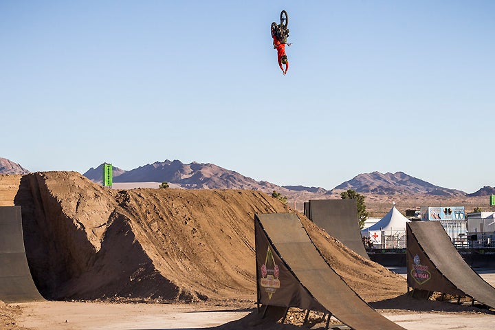 Taka Higashino won the Monster Energy High Rollers Freestyle Motocross event during the Monster Energy Cup weekend at Boyd Stadium in Las Vegas.