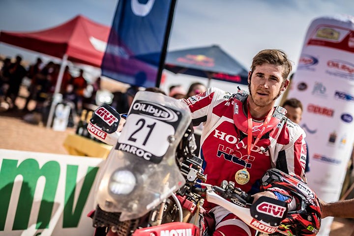 America's Ricky Brabec toughed out a difficult Morocco Rally and was the only Team HRC rider to finish. Brabec finished 10th in Stage 5 and 63rd overall. PHOTO COURTESY OF TEAM HRC.