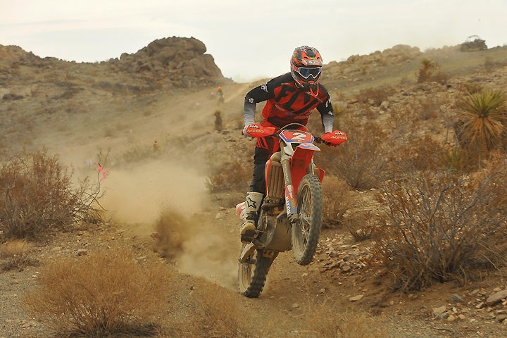 Though he got left at the line when he botched getting his bike fired, Ricky Brabec quickly made amends and rocketed to the front of the Dusty Buckaroo National Hare & Hound, grabbing the lead by the time he reached the end of the 40-mile first loop. From there, he stayed out front to win for the fourth time this season and wrap up the series championship for the second time in his career. PHOTO BY MARK KARIYA.
