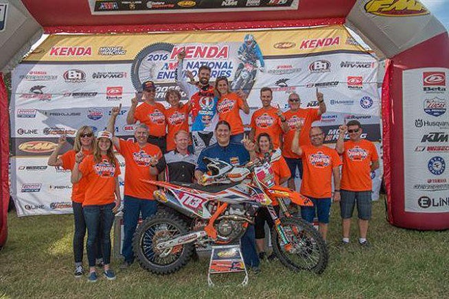 Russell Bobbitt and crew celebrate Bobbitt's fifth career AMA National Enduro Championship crown at the Zink Ranch National Enduro. PHOTO COURTESY OF KTM SPORTMOTORCYCLE.