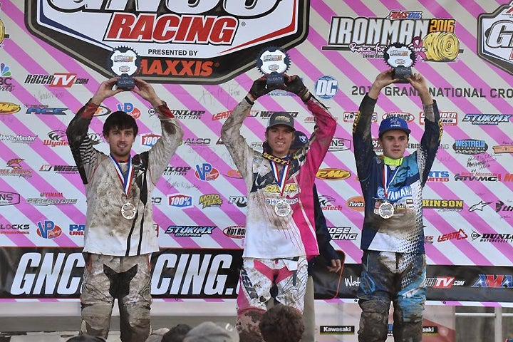 Layne Michael (center) won the XC2 Pro Lites class while Vance Francis (left) earned his first career podium finish by landing second. Josh Toth (right) was third. PHOTO BY KEN HILL.