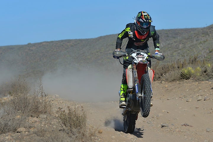 Justin Jones leads the way about 160 miles into the 2016 SCORE Baja 1000 as he heads south along the Pacific coastline. He and the rest of the team (put together at the last minute after team captain and Rider of Record Colton Udall broke his collarbone three nights before the race while pre-running) managed to come out on top of a heated battle for first to win the race and the series championship. PHOTO BY MARK KARIYA.