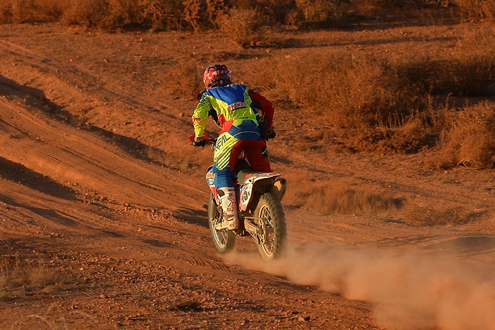 Less than two minutes behind 1X at this point 480 miles into the 2016 SCORE Baja 1000, Max Eddy, Jr., and the rest of the 45X team kept plugging away and flirting with the lead all day. Just after riding into first place while 1X pitted for lights and a full service, however, 45X lost the stator and any chance of winning. The crew managed to get it fixed and hold onto third. PHOTO BY MARK KARIYA.