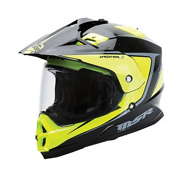 The MSR Xpedition LX is an example of a dual-sport- or adventure-style helmet that features an integral face shield.