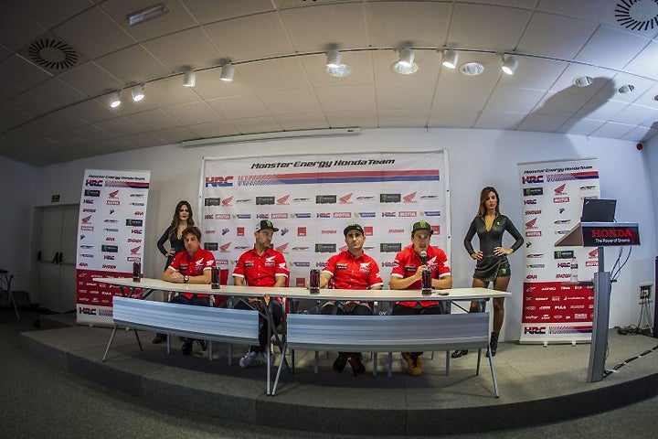 The Monster Energy Honda RallyTeam entertained questions from the media during its "Dakar Day" celebration in Spain today. PHOTO COURTESY OF HONDA RACING.