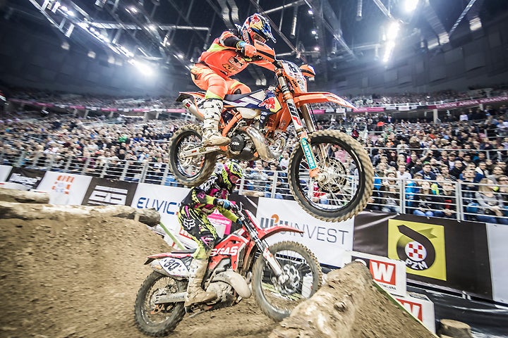 Despite not training for SuperEnduro, KTM rider Alfredo Gomez finished a solid third overall at Krakow. PHOTO BY M. KIN/KTM IMAGES.