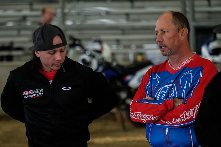 Hanging with factory Indian flat track racer Bryan Smith (left). I've known Smith since he was 15 years old. Now he's the reigning AMA Grand National Flat Track Champion.