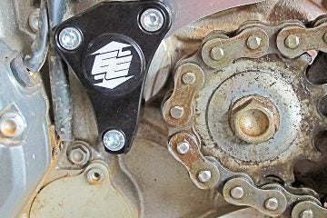 A clutch slave guard will protect the vulnerable component on bikes with hydraulically activated clutches. PHOTO BY MARK BARNES.