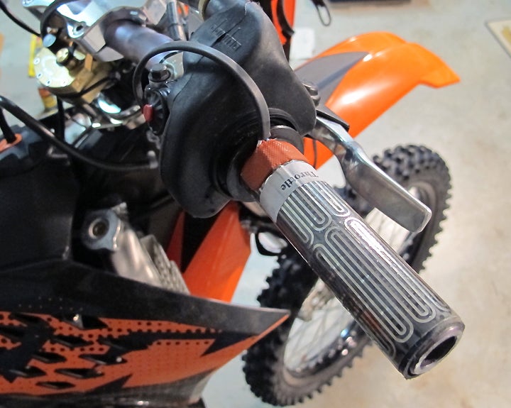 On this bike, element wires were least obtrusive in position shown; try several options before exposing adhesive, making sure no control actions are compromised.