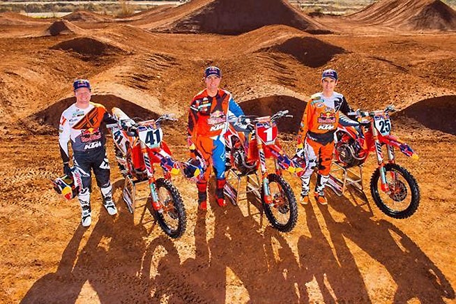 (Left to right) The 2017 Red Bull KTM team of  Trey Canard, Ryan Dungey and Marvin Musquin. PHOTO COURTESY OF KTM SPORTMOTORCYCLES GmbH.