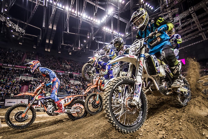 Taddy Blazusiak (111) scored the overall win in what is expected to be the final FIM SuperEnduro World Championship round of his career. Blazusiak won the 2016-17 series-opening round in front of his countrymen in Krakow, Poland, and he will retire as a six-time series champion. PHOTO BY M. KIN/KTM IMAGES.