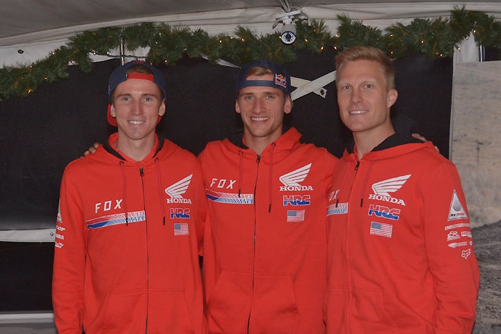 These are the men on which Team Honda HRC is pinning its hopes for championship titles in 2017. Cole Seely (left) and Ken Roczen (center) will battle for the AMA Supercross and AMA Motocross titles while Andrew Short (right) will serve as a development rider and brand ambassador.