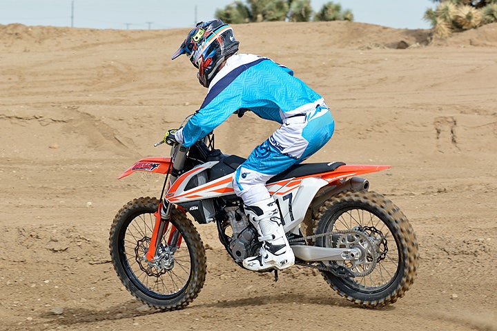 The 250 SX-F's suspension is easy to tune and can soak up small ripples and large hits with equal competence.