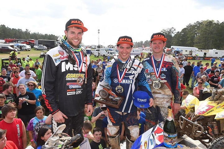 (Left to right) Brycen Neal, Walker Fowler and Chris Borich will all use Evans Waterless Engine Coolant products during the 2017 AMSOIL GNCC season. PHOTO BY KEN HILL. 