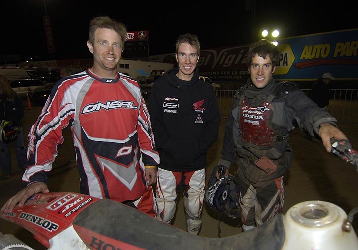 Bell (center) had the good fortune of being able to hone his off-road skills at the highest level, as a member of the factory Honda team alongside stablemates Quinn Cody (left) and Kendall Norman (right). PHOTO BY MARK KARIYA.