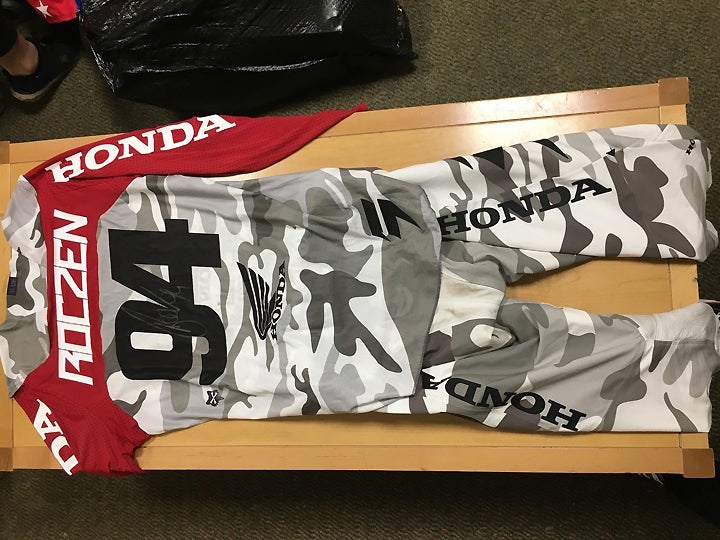 Click on the link below to bid on the gear that San Diego Supercross winner Ken Roczen and others in the field wore during the San Diego Supercross, which was run to honor the U.S. Military.