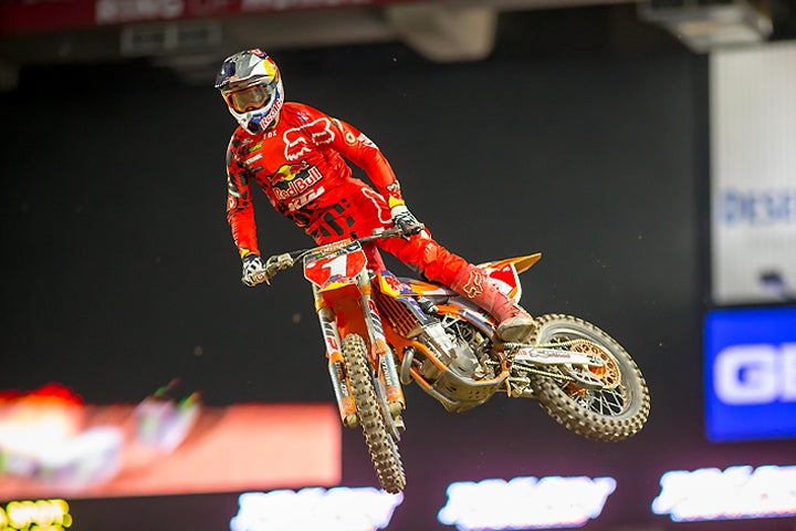Reigning Monster Energy AMA Supercross Champion Ryan Dungey didn't have his best night and still finished third in Glendale. PHOTO BY RAS PHOTO.