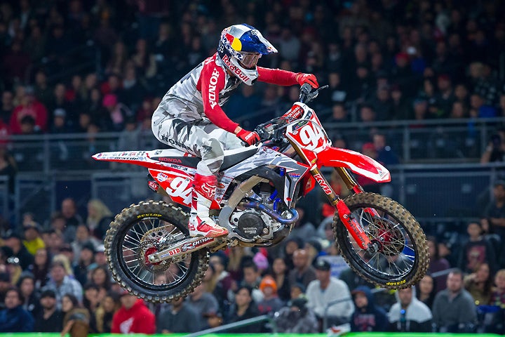 Ken Roczen made it two wins in the first two rounds of the 2017 Monster Energy AMA Supercross Series when he won the main event at Petco Park in San Diego, California, Saturday night. PHOTO BY RAS PHOTO.