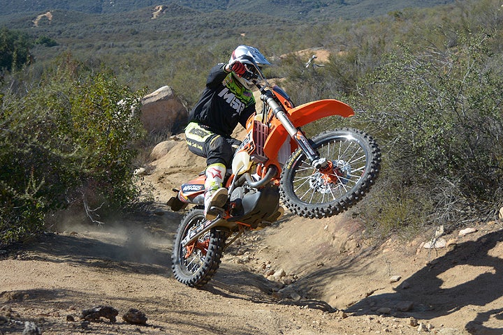 DirtBikes.com test rider Nic Garvin had fun knocking around the Wildomar OHV Park on the Schmidt KTM.