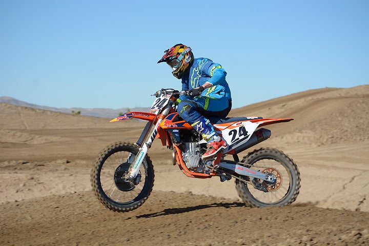 The KTM 450 SX-F Factory Edition is generally very comfortable and easy to move around on, but it has its quirks. Testers noted that it was sometimes hard to find the KTM’s stubby shift lever and easy to snag a boot on its rear master cylinder.