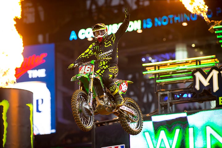 Justin Hill bagged his fourth-straight 250SX West win at AT&T Stadium in Arlington, Texas. Hill now has a 22-point lead in the series standings. PHOTO BY RAS PHOTO.