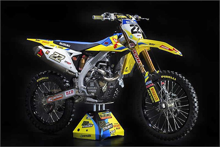 Suzukl unveiled its RM-Z450WS works machine at its FIM World Motocross team press conference today. The machine was referred to as a "2018." Will this be the 2018 Suzuki RM-Z450? Time will tell. PHOTOS COURTESY OF SUZUKI WORLD RACING.